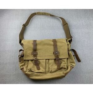 Serbags Canvas Military Messenger Tan Leather Buckle Flap Strap Logo Patch